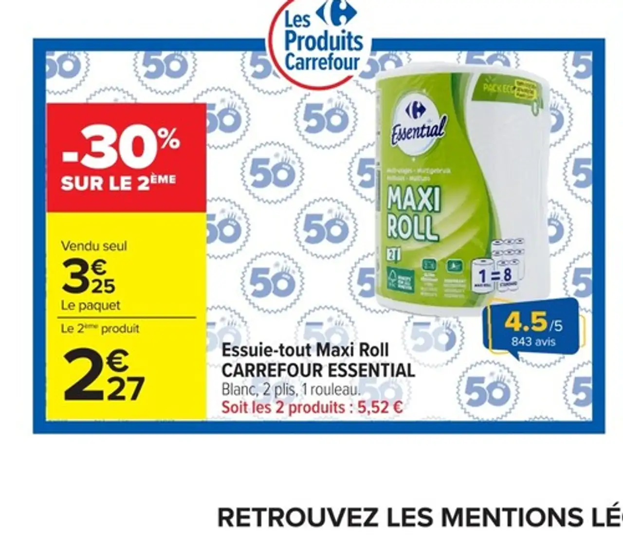Essuie-tout Maxi Roll CARREFOUR ESSENTIAL