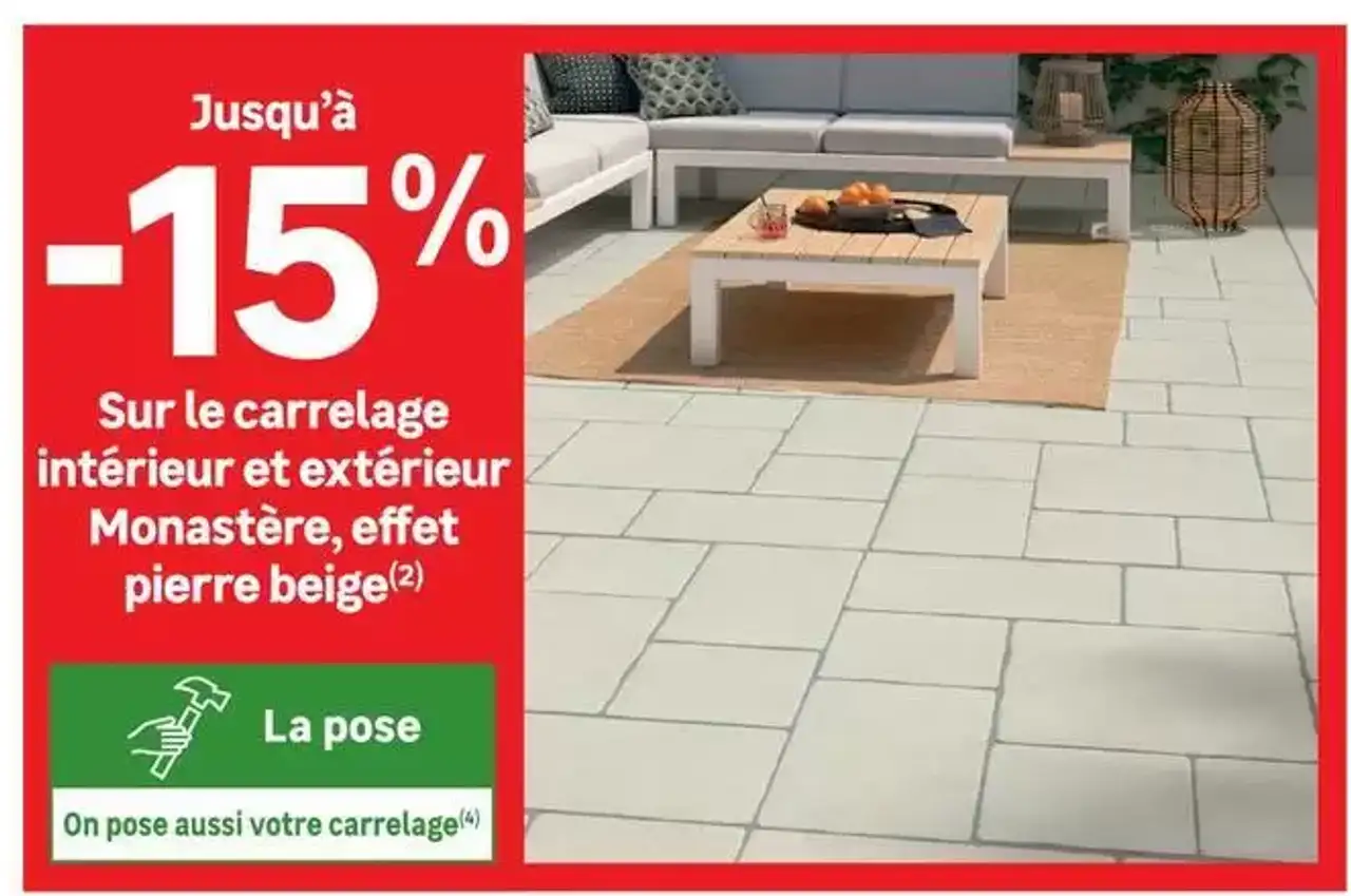 Carrelage intérieur et extérieur Monastère, effet pierre beige
