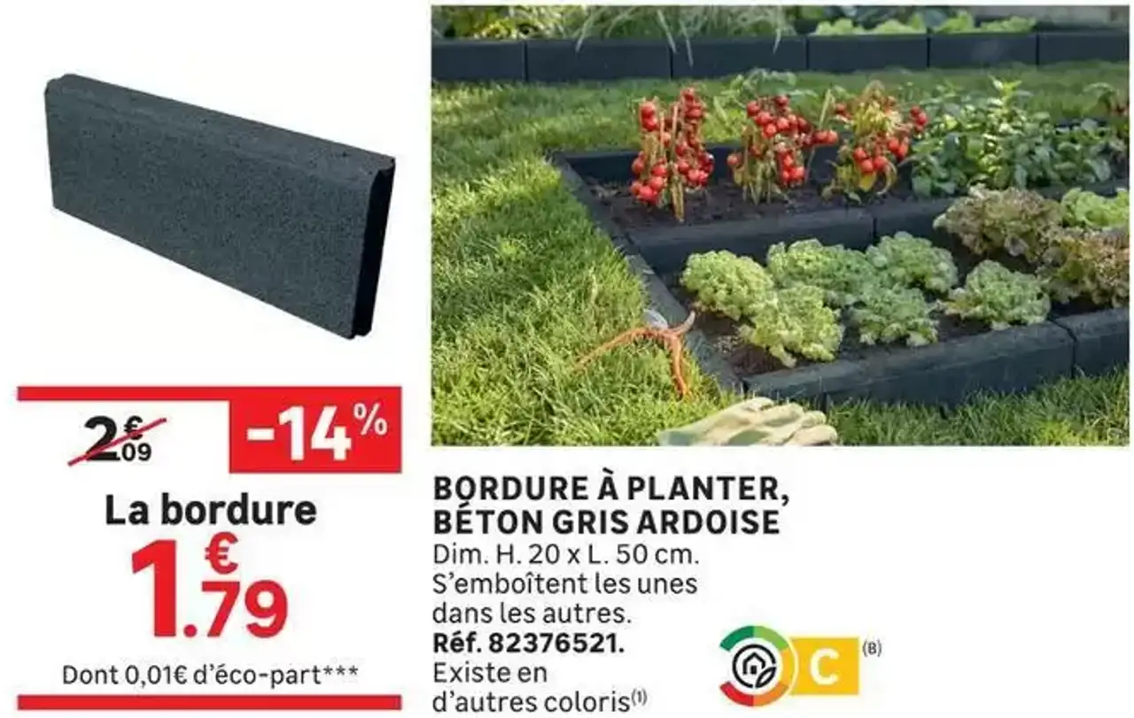 Bordure à planter, béton gris ardoise