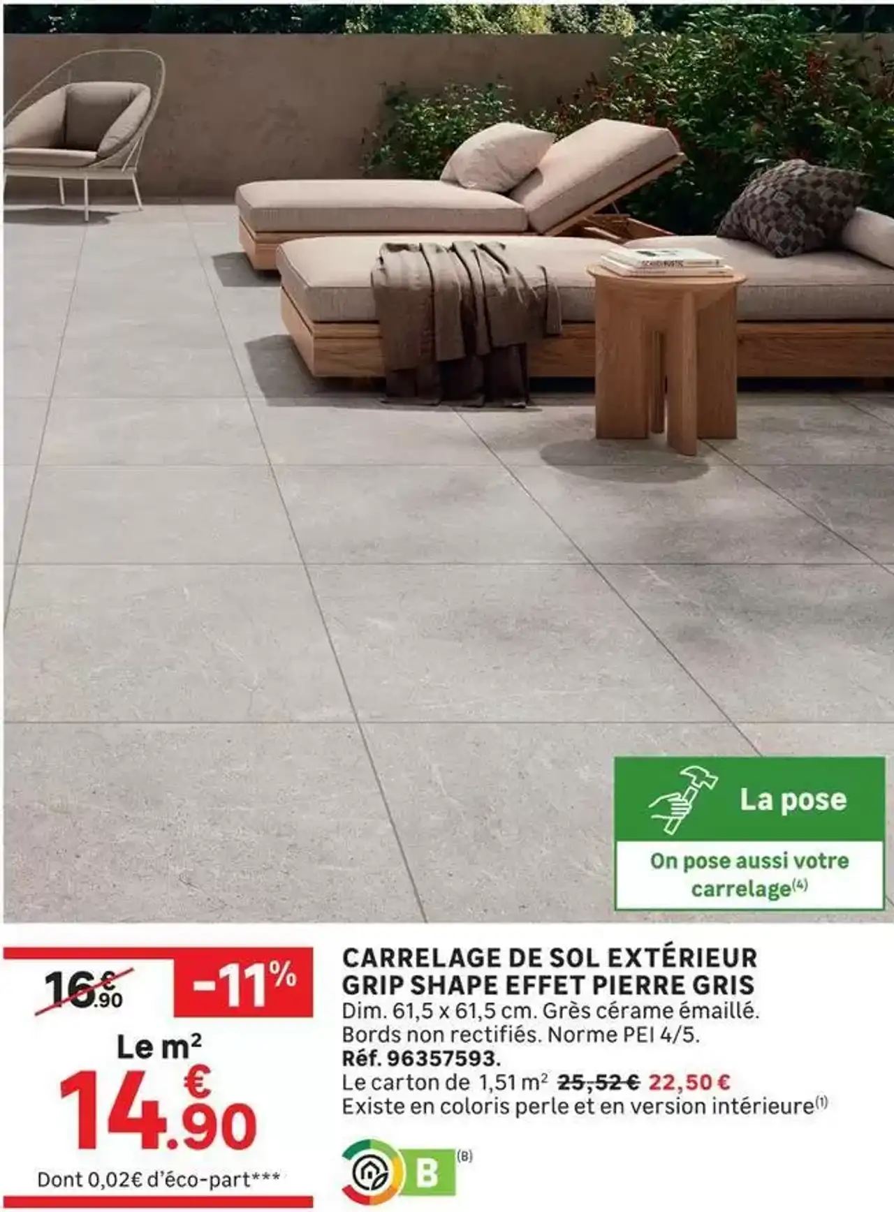 Carrelage de sol extérieur grip shape effet pierre gris