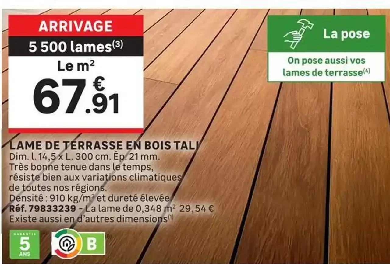 Lame de terrasse en bois tali