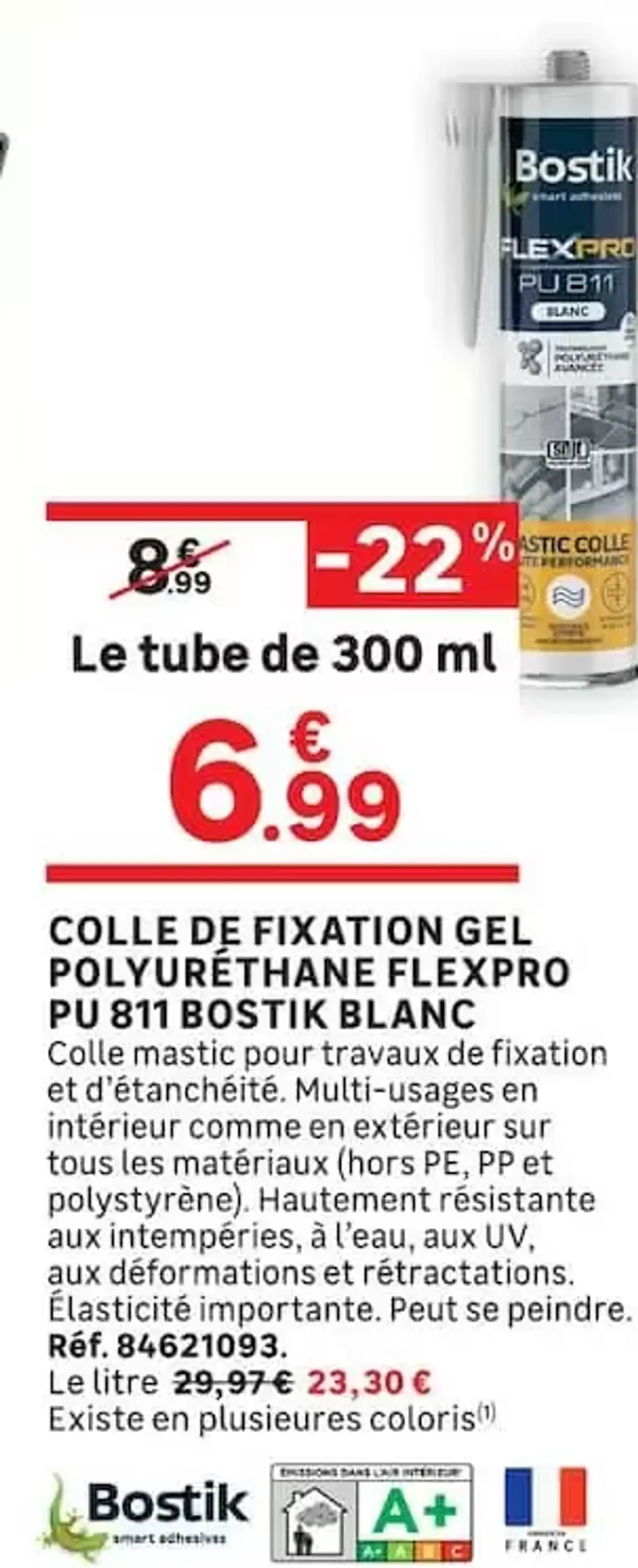 Colle de Fixation Gel Polyuréthane Flexpro PU 811 Bostik Blanc