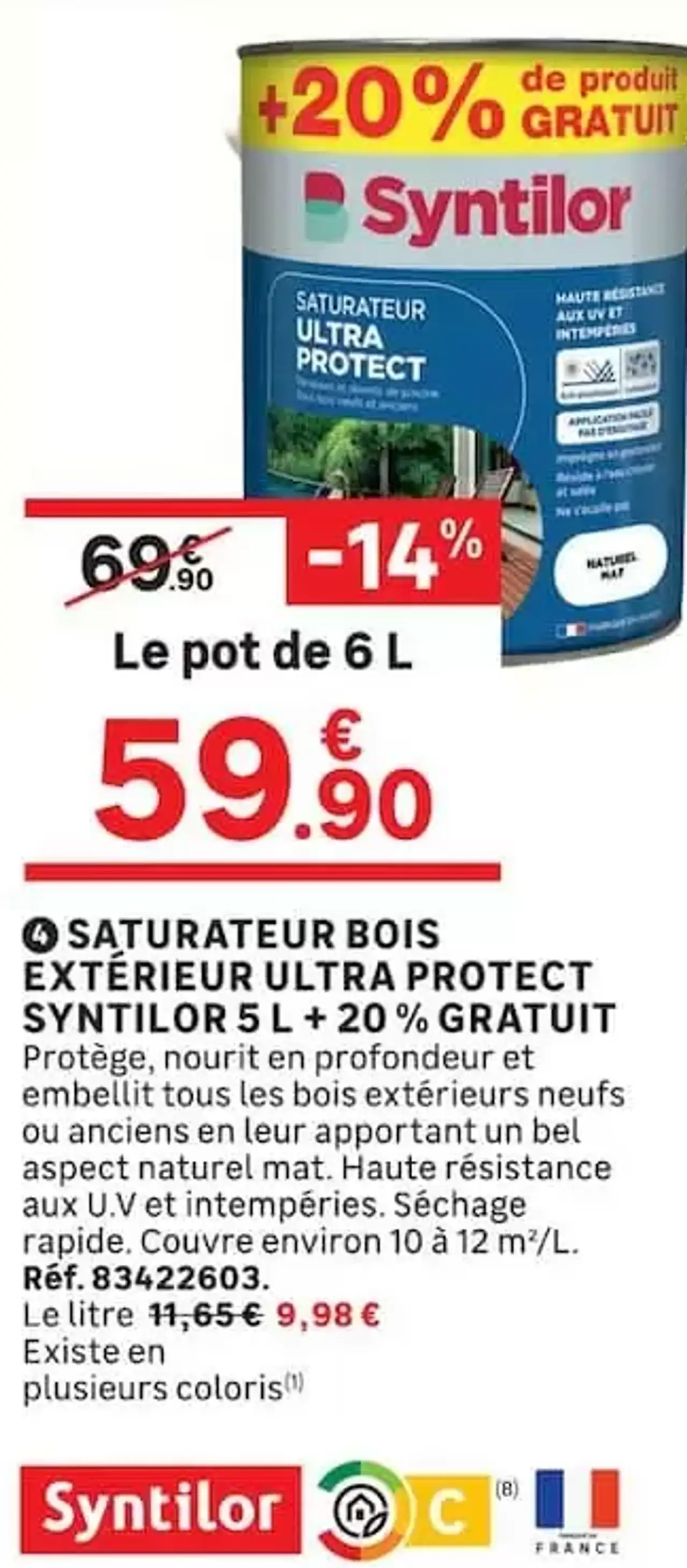 Saturateur Bois Extérieur Ultra Protect Syntilor 5 L + 20% Gratuit