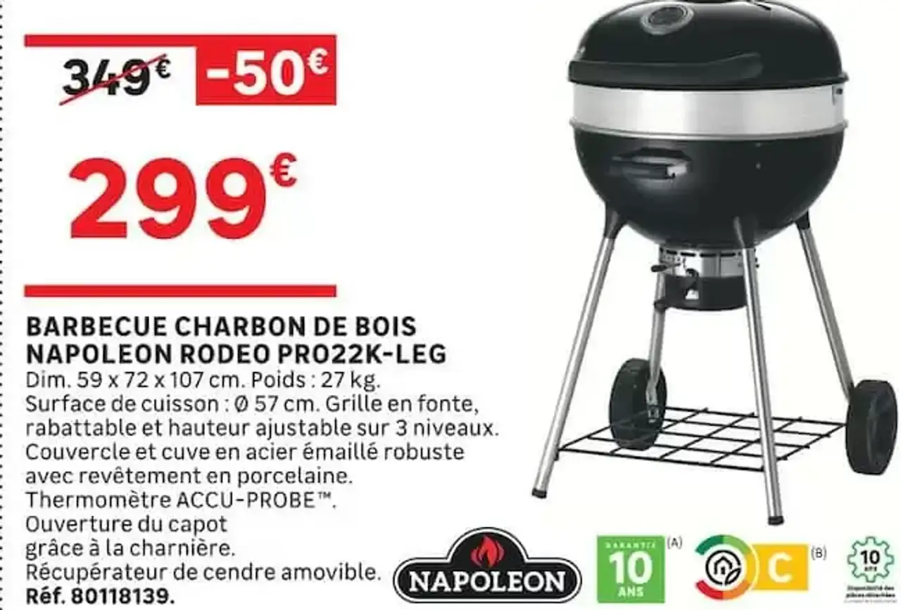 BARBECUE CHARBON DE BOIS NAPOLEON RODEO PRO22K-LEG