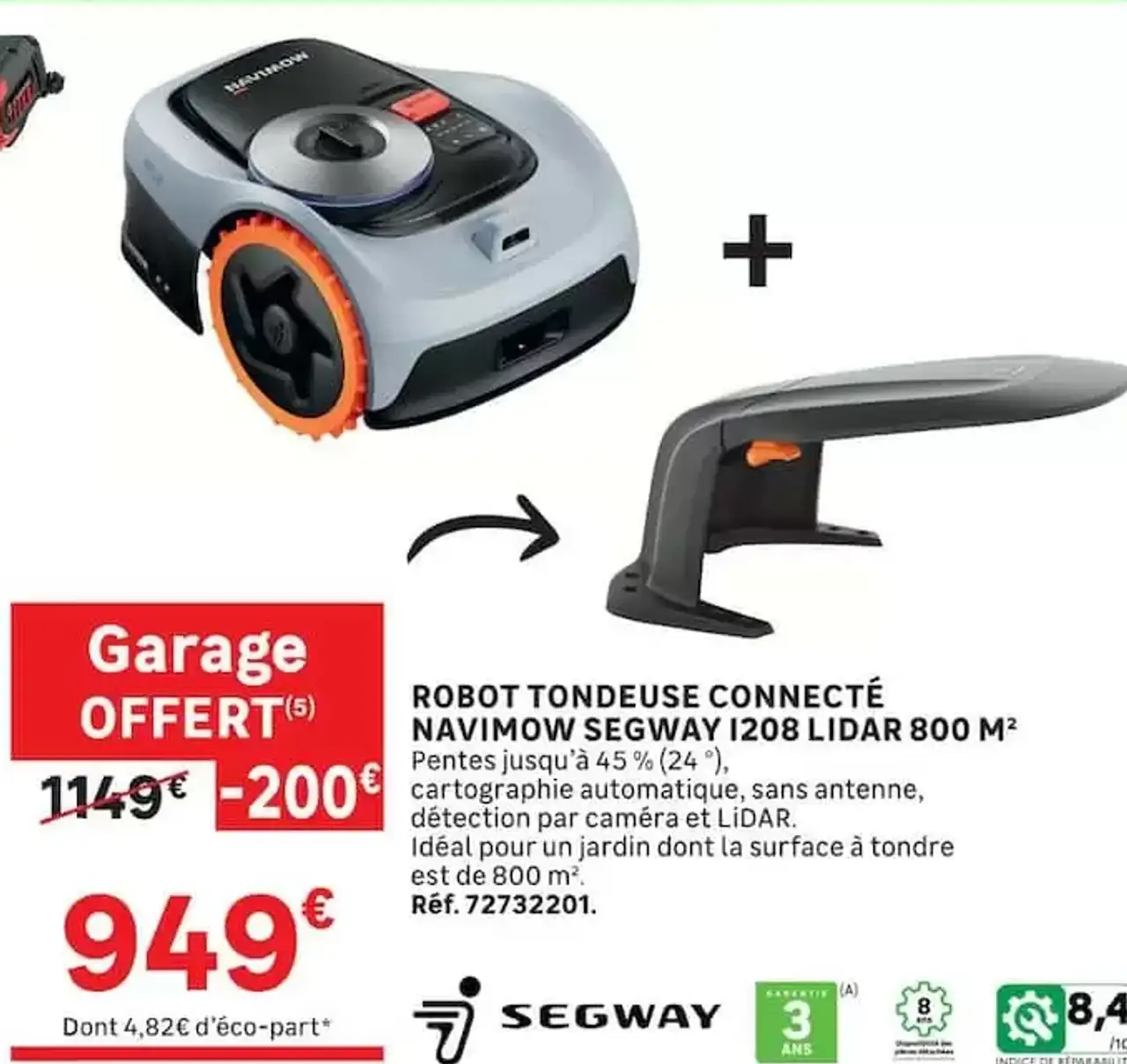 ROBOT TONDEUSE CONNECTÉ NAVIMOW SEGWAY I208 LIDAR 800 M²
