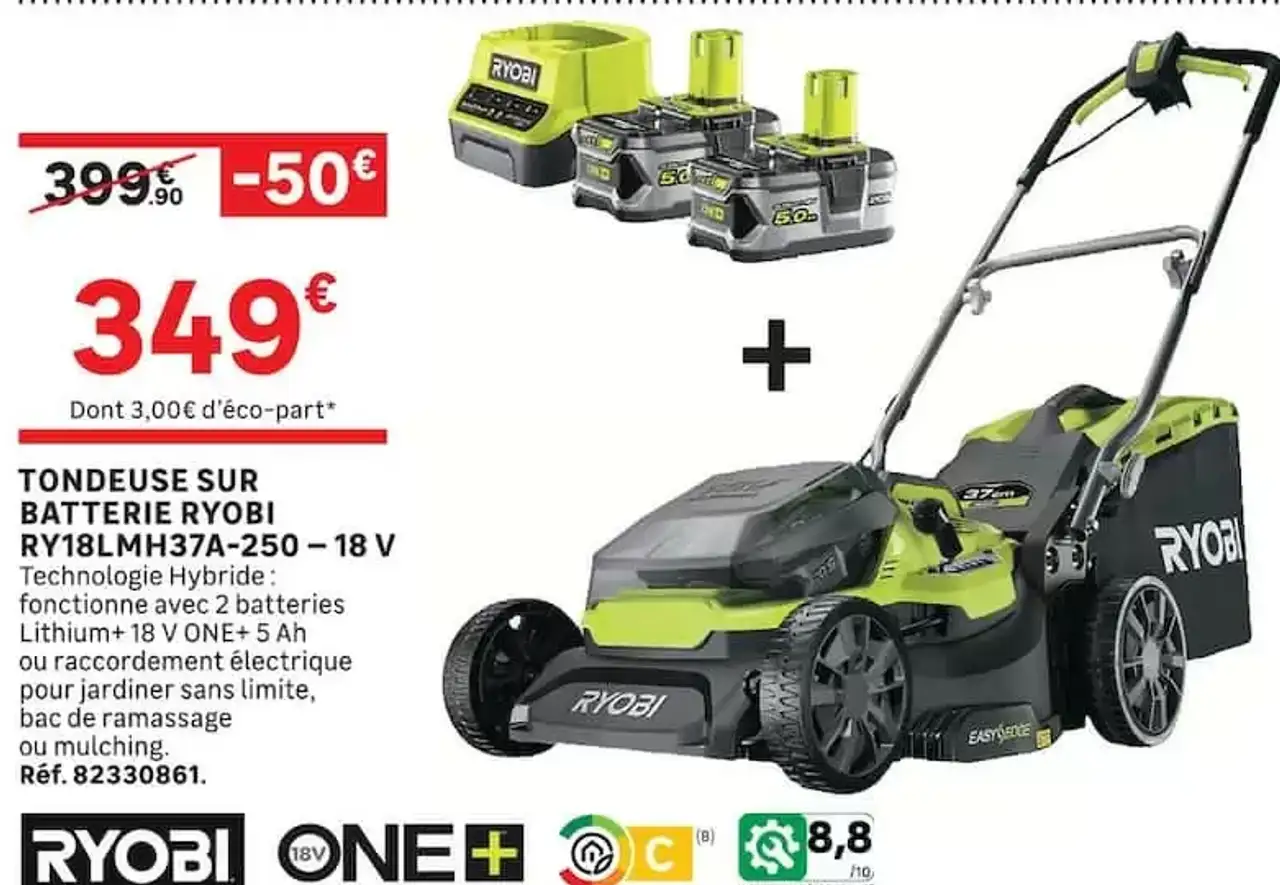 TONDEUSE SUR BATTERIE RYOBI RY18LMH37A-250 - 18 V