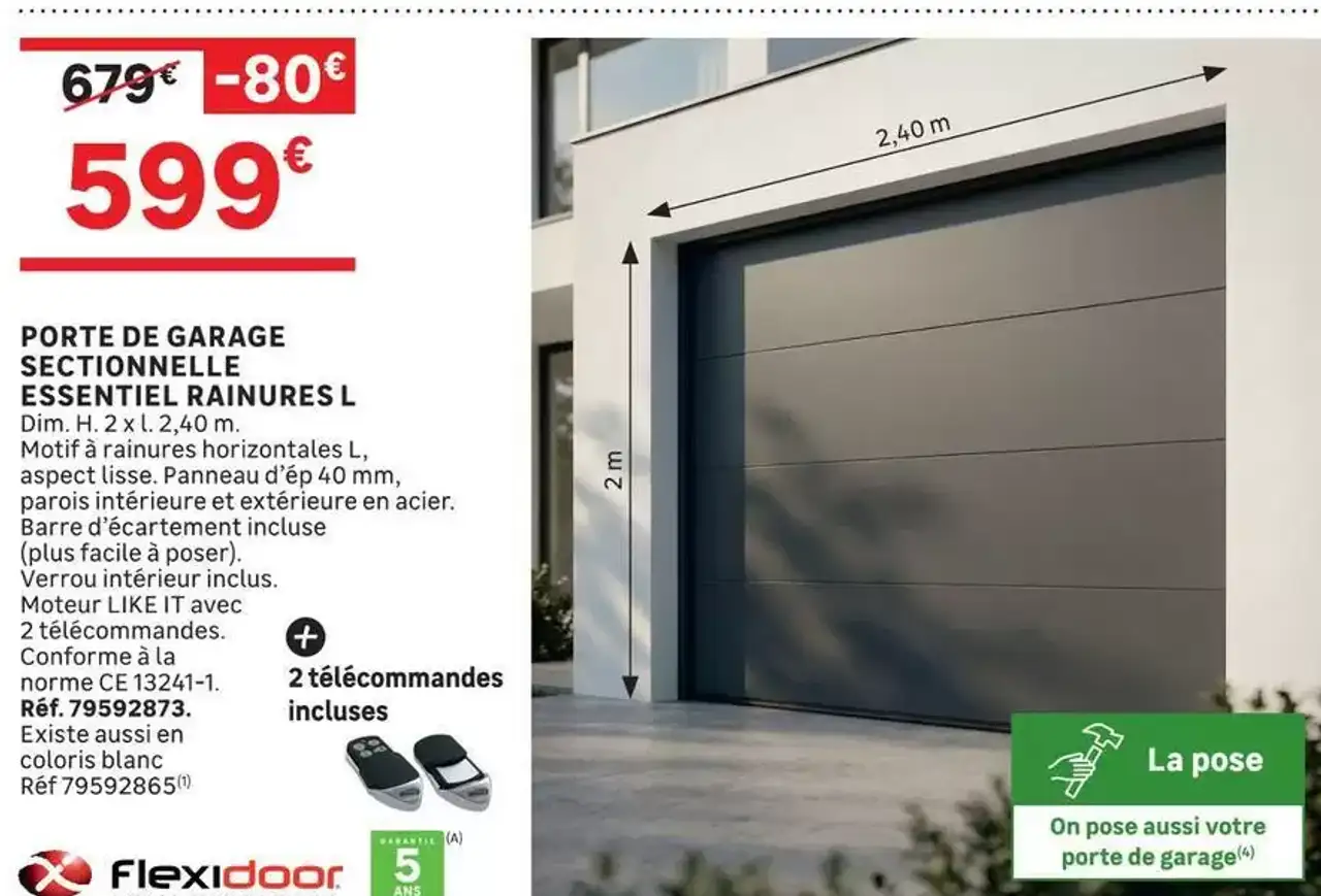 Porte de garage sectionnelle Essentiel rainures L Flexidoor