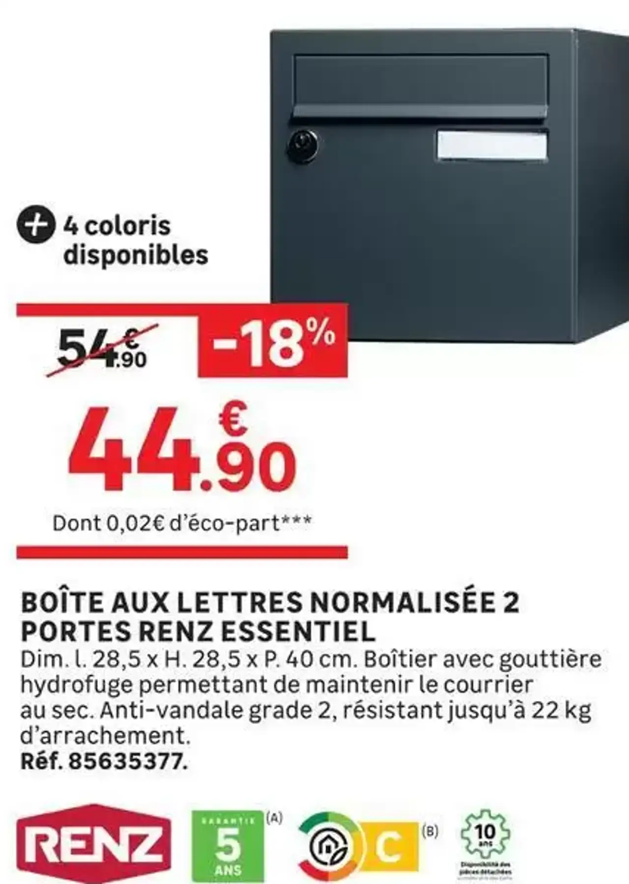 Boîte aux lettres normalisée 2 portes Renz Essentiel