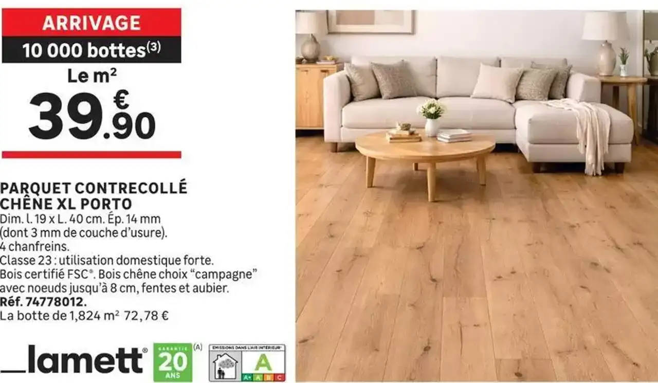 PARQUET CONTRECOLLÉ CHÊNE XL PORTO LAMETT