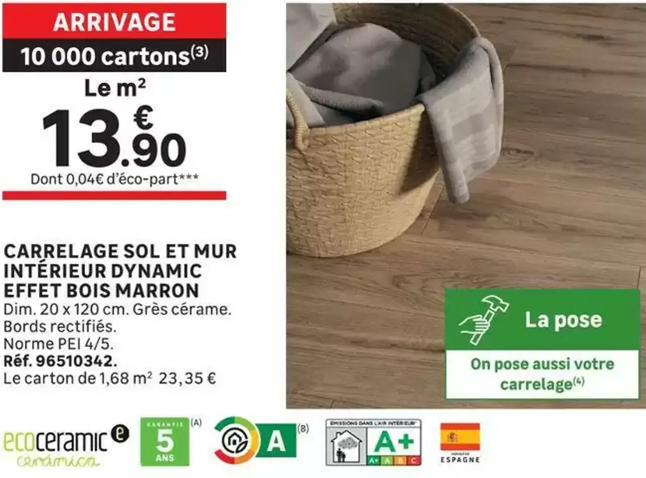 CARRELAGE SOL ET MUR INTÉRIEUR DYNAMIC EFFET BOIS MARRON ECOCERAMIC