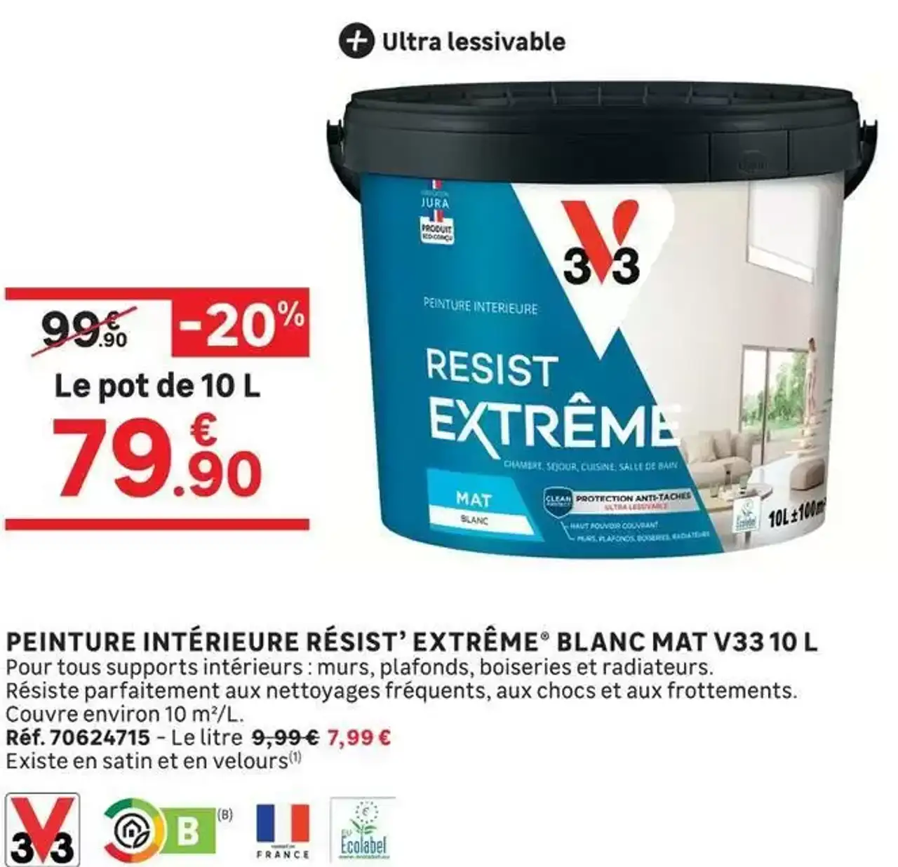 PEINTURE INTÉRIEURE RÉSIST' EXTRÊME® BLANC MAT V33 10 L