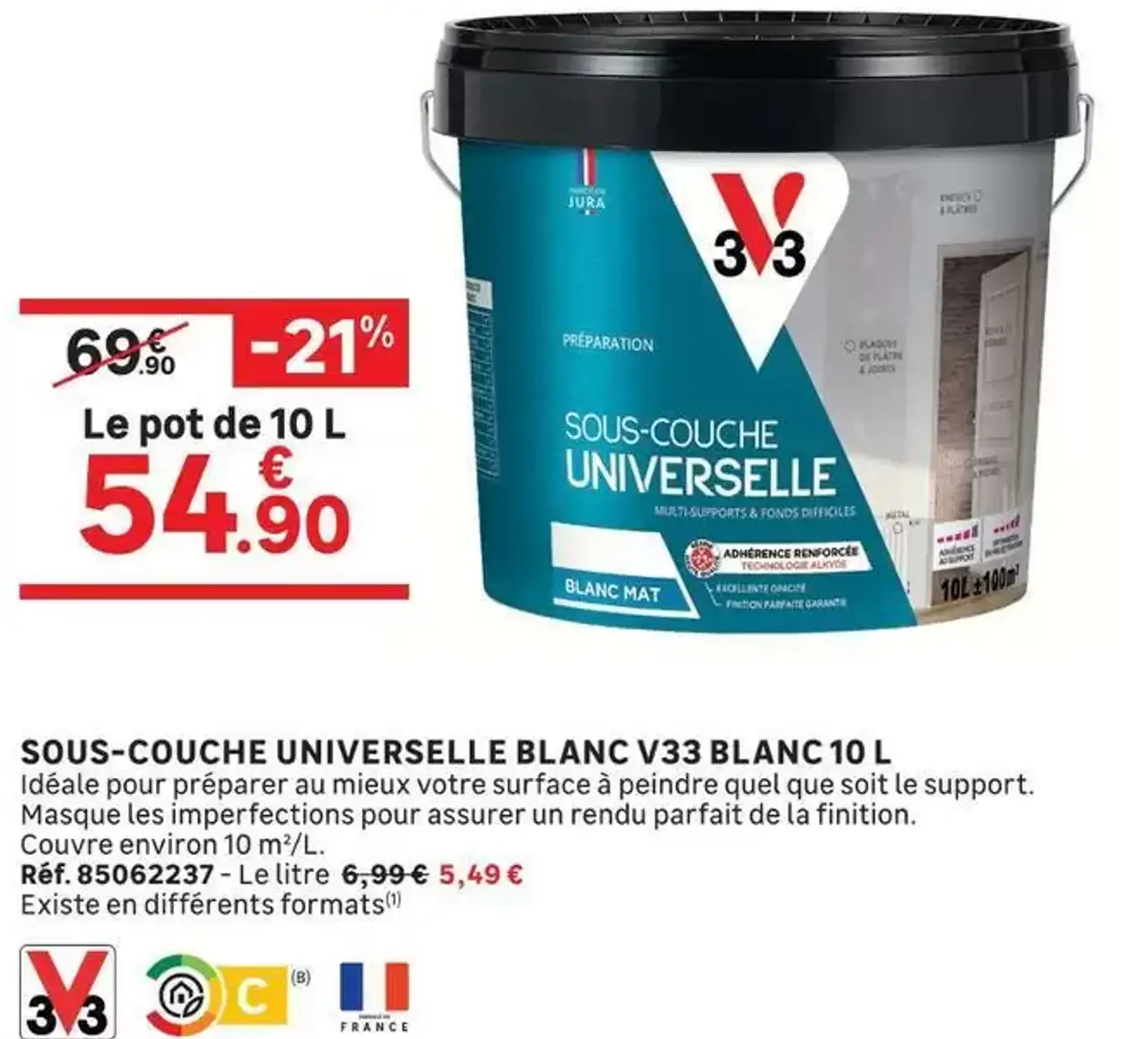 SOUS-COUCHE UNIVERSELLE BLANC V33 BLANC 10 L