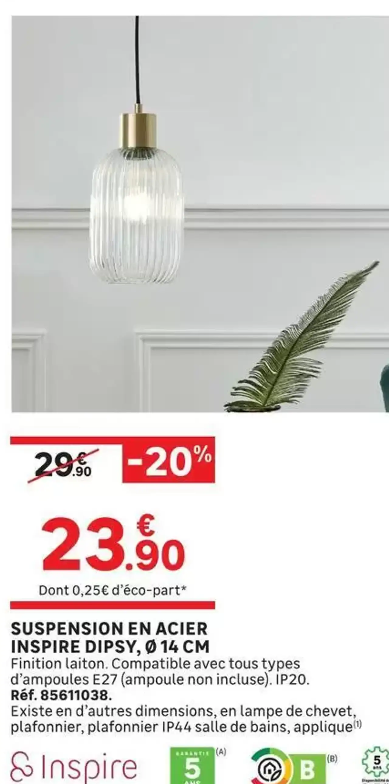 SUSPENSION EN ACIER INSPIRE DIPSY, Ø 14 CM