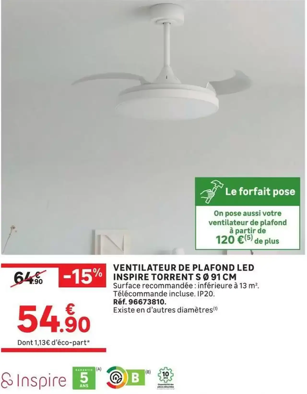 VENTILATEUR DE PLAFOND LED INSPIRE TORRENT S Ø 91 CM
