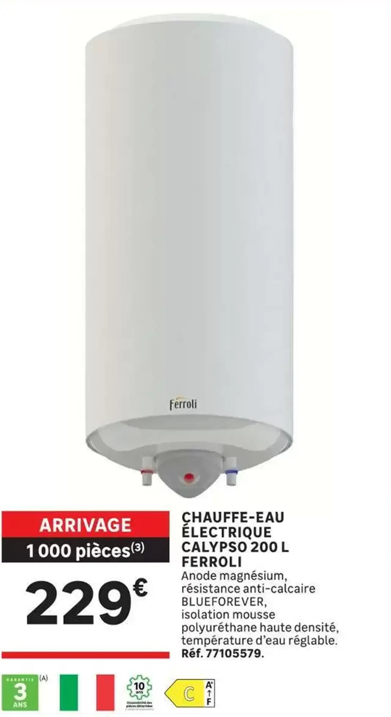 Chauffe-eau électrique Calypso 200 L Ferroli