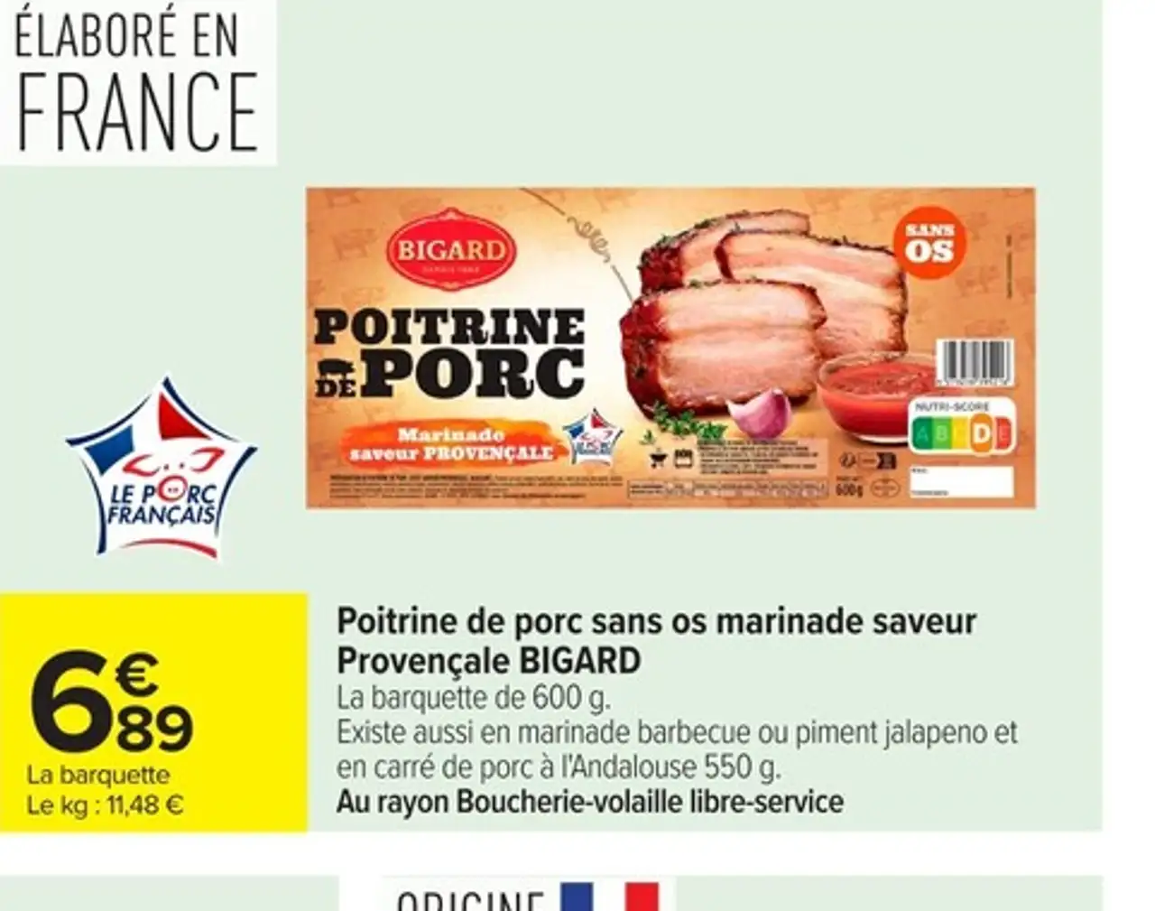 Poitrine de porc sans os marinade saveur Provençale BIGARD
