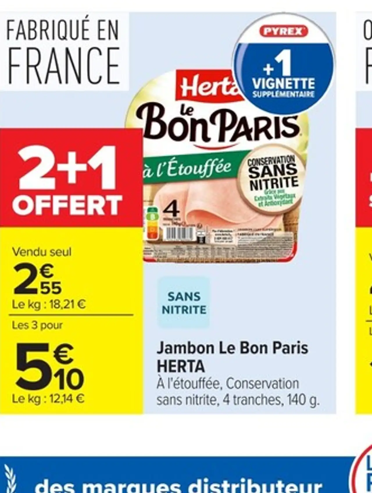 Jambon Le Bon Paris HERTA À l'étouffée, Conservation sans nitrite, 4 tranches