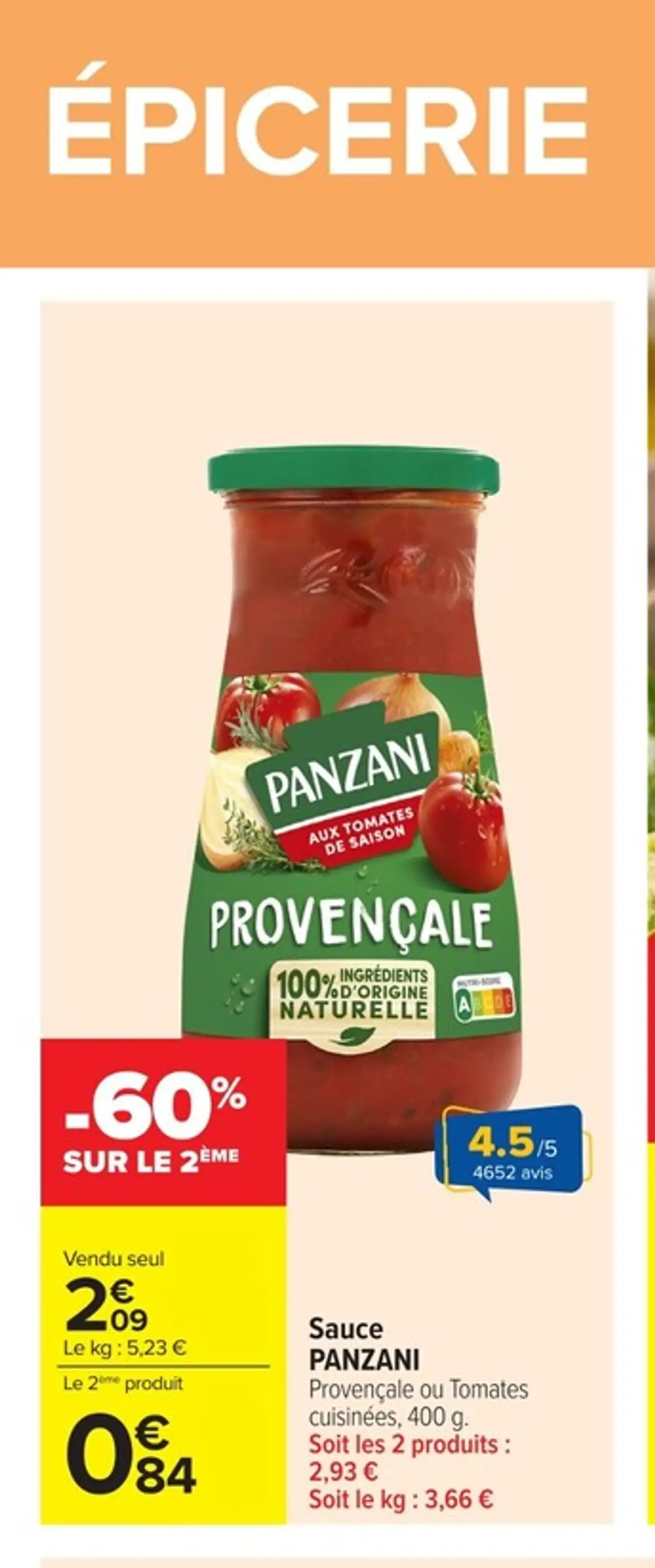 Sauce PANZANI Provençale ou Tomates cuisinées, 400 g.