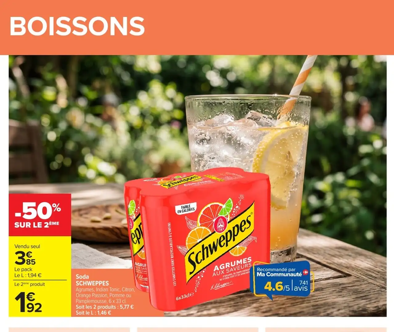 Soda SCHWEPPES Agrumes, Indian Tonic, Citron, Orange Passion, Pomme ou Pamplemousse, 6 x 33 cl.