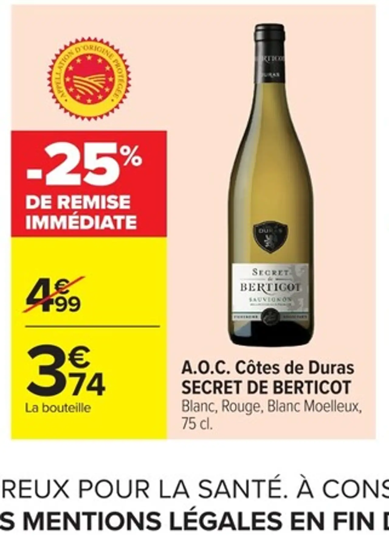 A.O.C. Côtes de Duras SECRET DE BERTICOT Blanc, Rouge, Blanc Moelleux