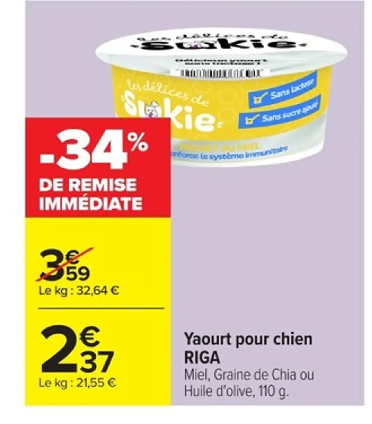 Yaourt pour chien RIGA Miel, Graine de Chia ou Huile d'olive