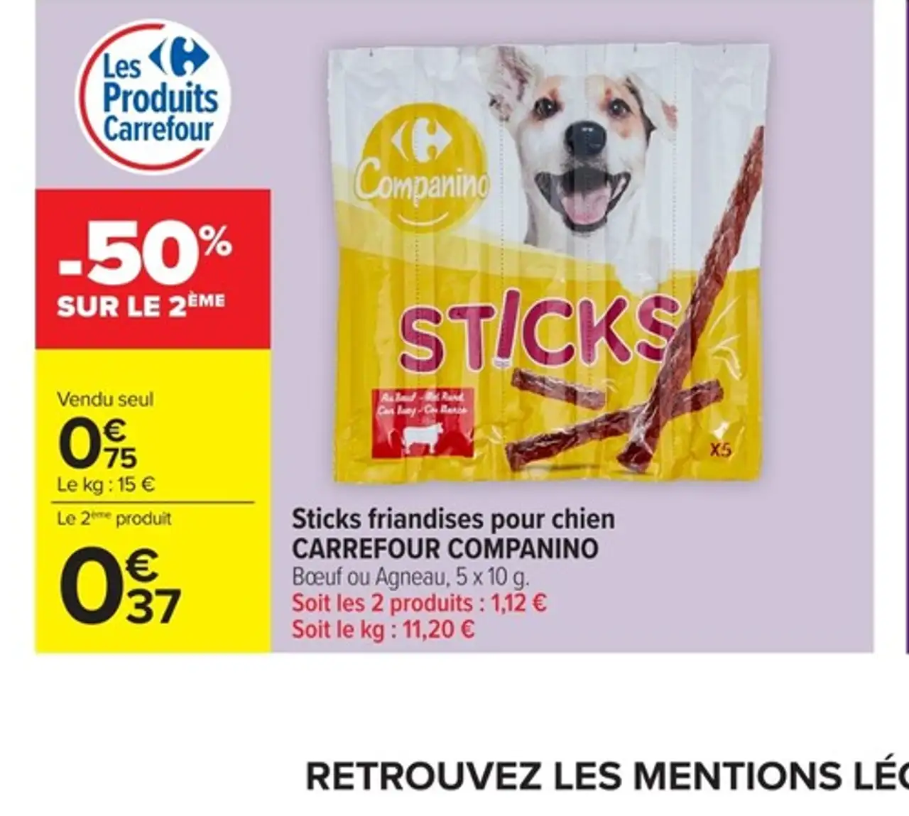 Sticks friandises pour chien CARREFOUR COMPANINO