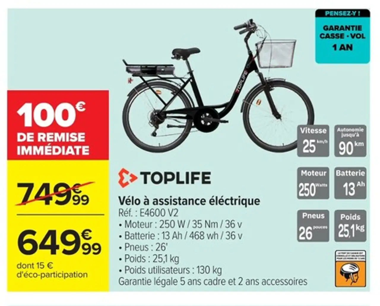 Vélo à assistance électrique Toplife E-4600 V2