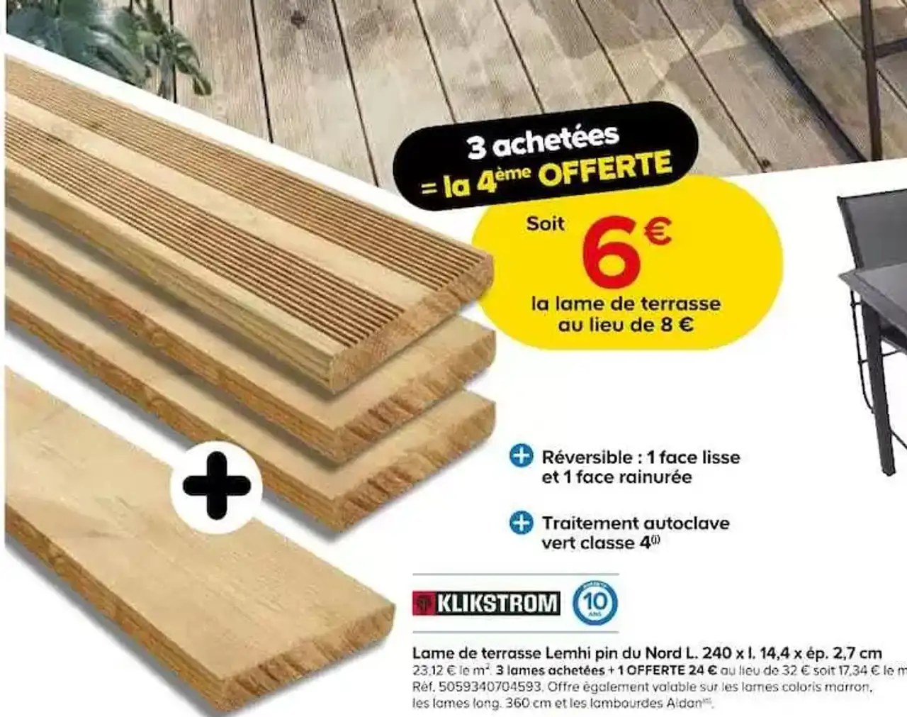 Lame de terrasse Lemhi pin du Nord L. 240 x l. 14,4 x ép. 2,7 cm