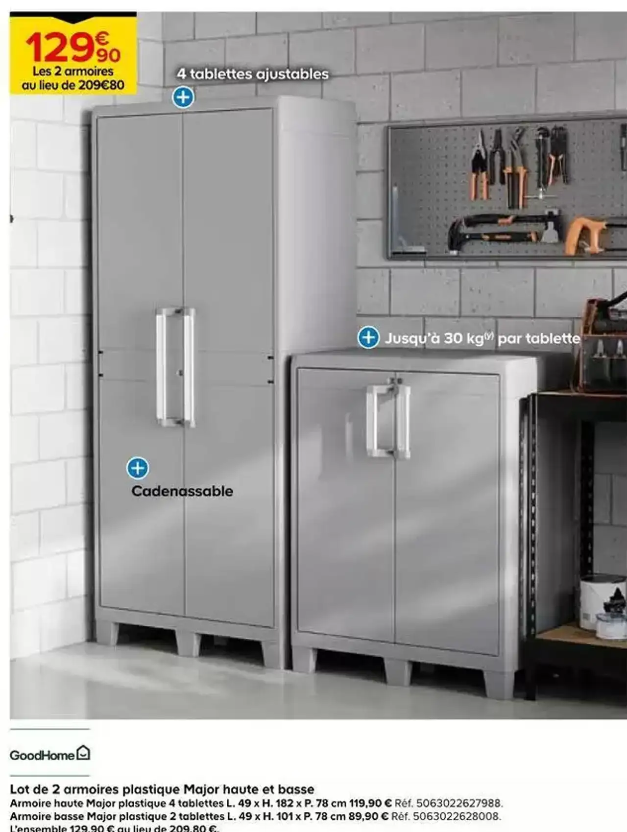 Lot de 2 armoires plastique Major haute et basse GoodHome