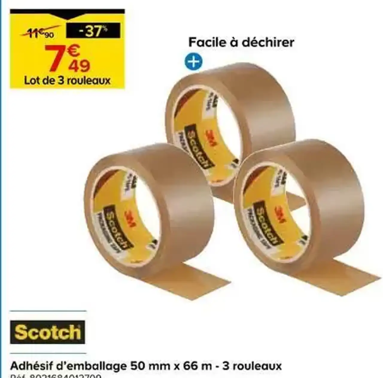 Adhésif d'emballage 50 mm x 66 m - 3 rouleaux