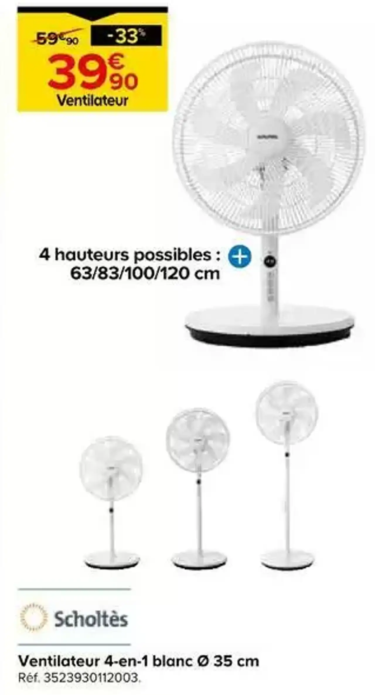 Scholtès Ventilateur 4-en-1 blanc Ø 35 cm