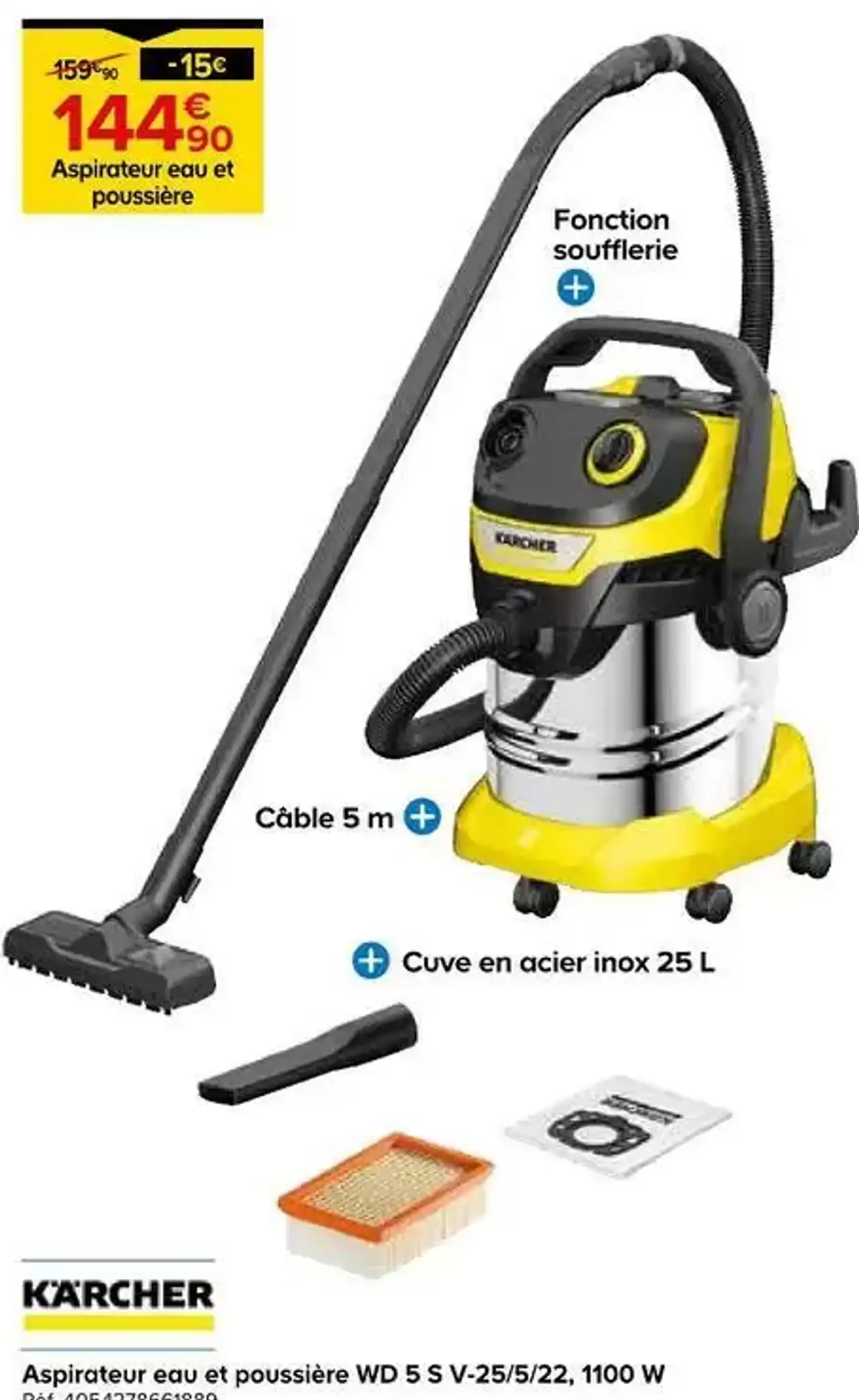 Aspirateur eau et poussière WD 5 S V-25/5/22, 1100 W