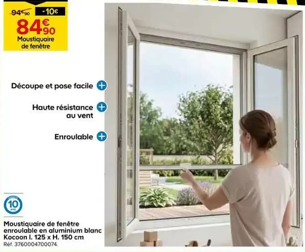 Moustiquaire de fenêtre enroulable en aluminium blanc Kocoon