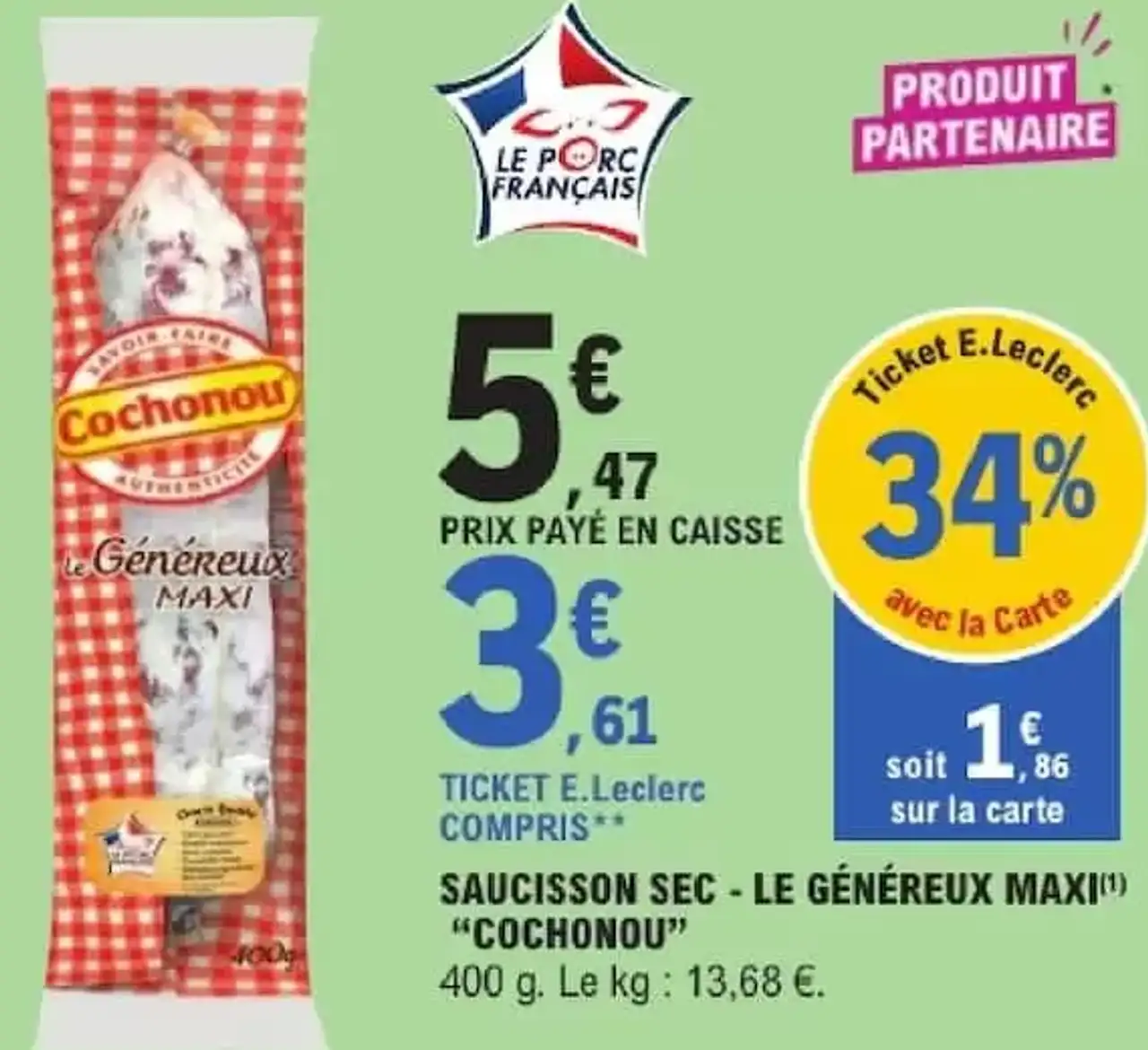 SAUCISSON SEC - LE GÉNÉREUX MAXI "COCHONOU"