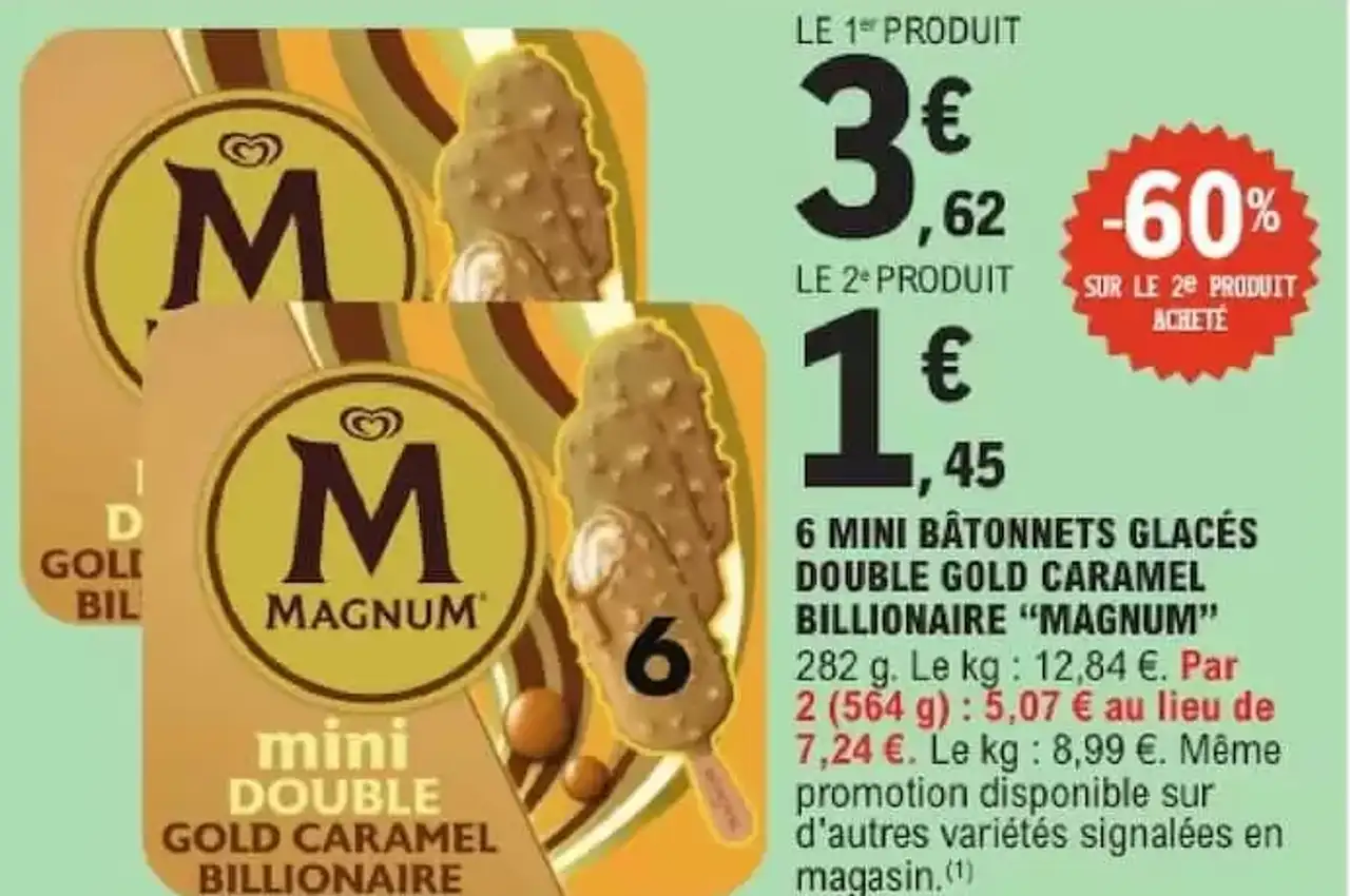 6 Mini bâtonnets glacés Double Gold Caramel Billionaire Magnum