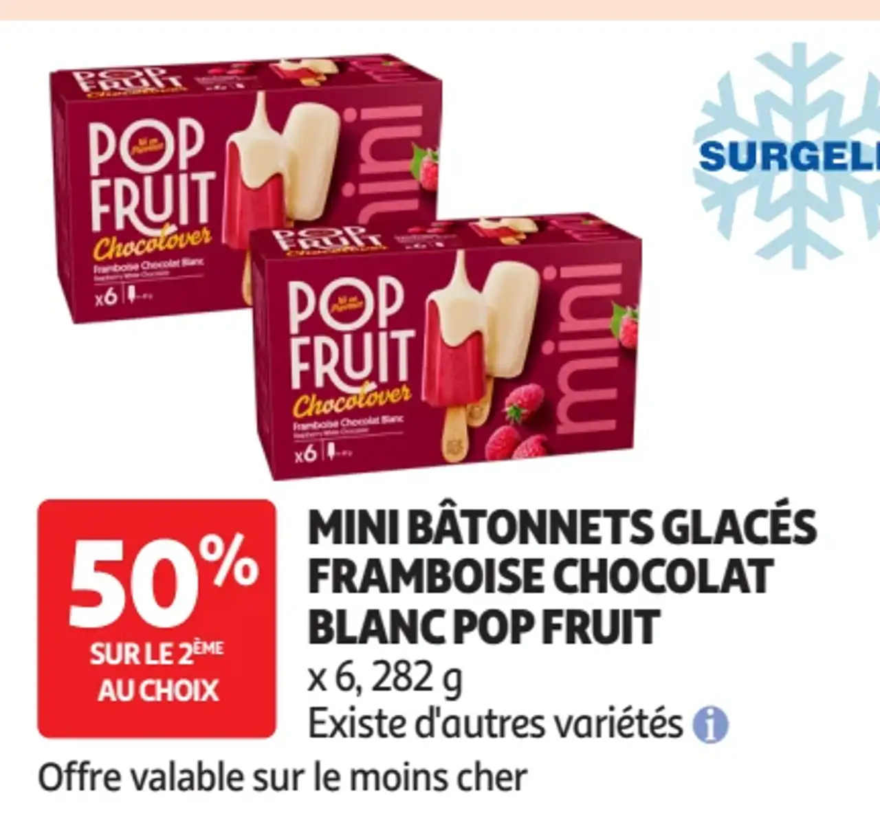 Mini bâtonnets glacés framboise chocolat blanc Pop Fruit