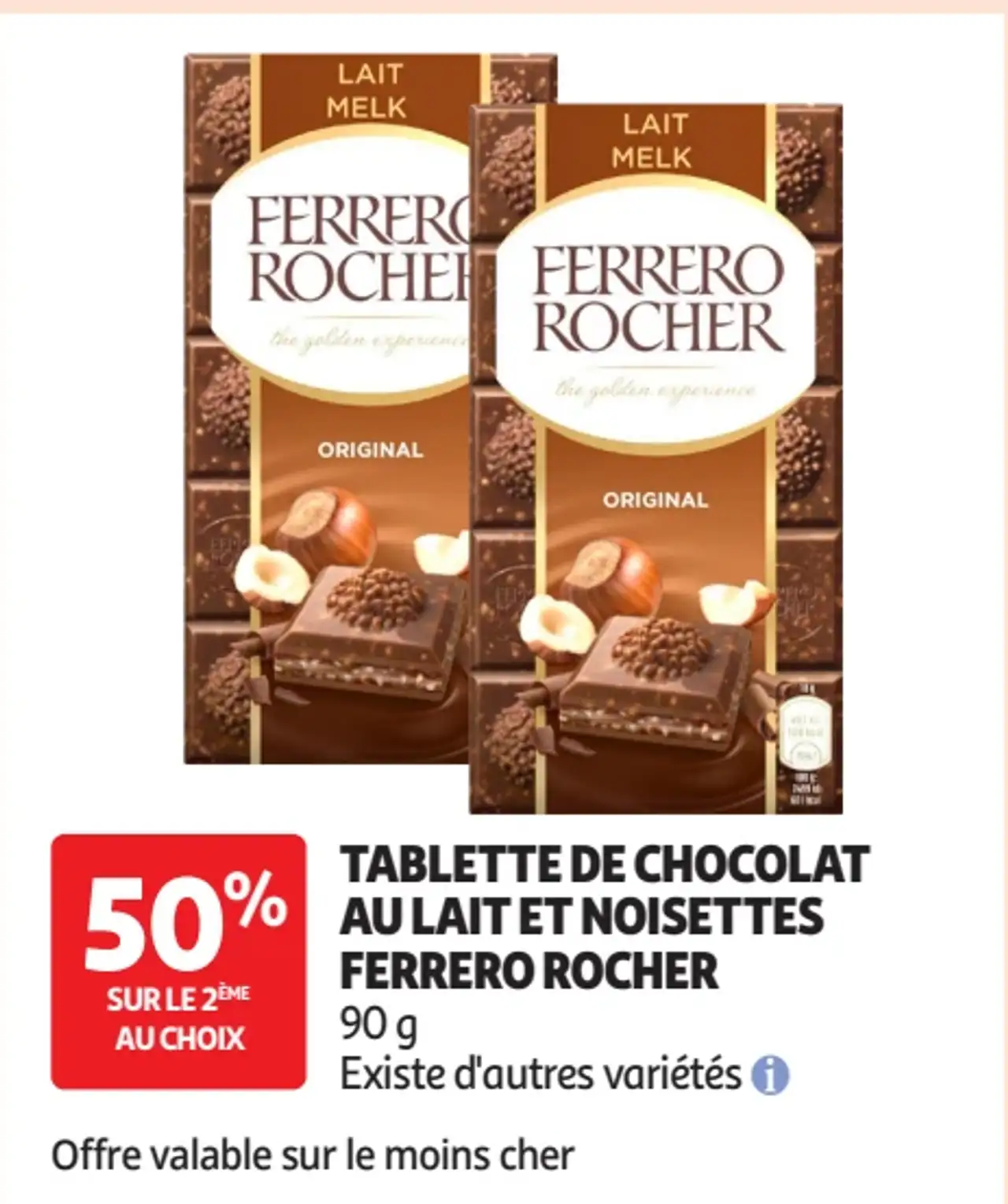 Tablette de chocolat au lait et noisettes Ferrero Rocher