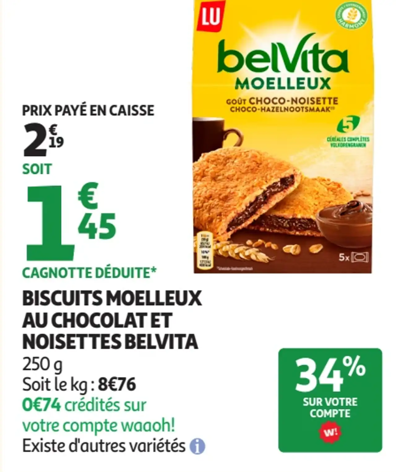 BISCUITS MOELLEUX AU CHOCOLAT ET NOISETTES BELVITA