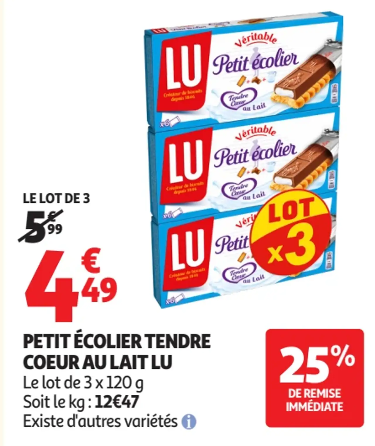PETIT ÉCOLIER TENDRE COEUR AU LAIT LU