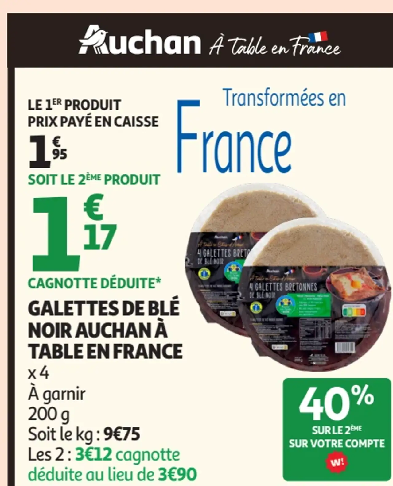 Galettes de blé noir Auchan à table en France