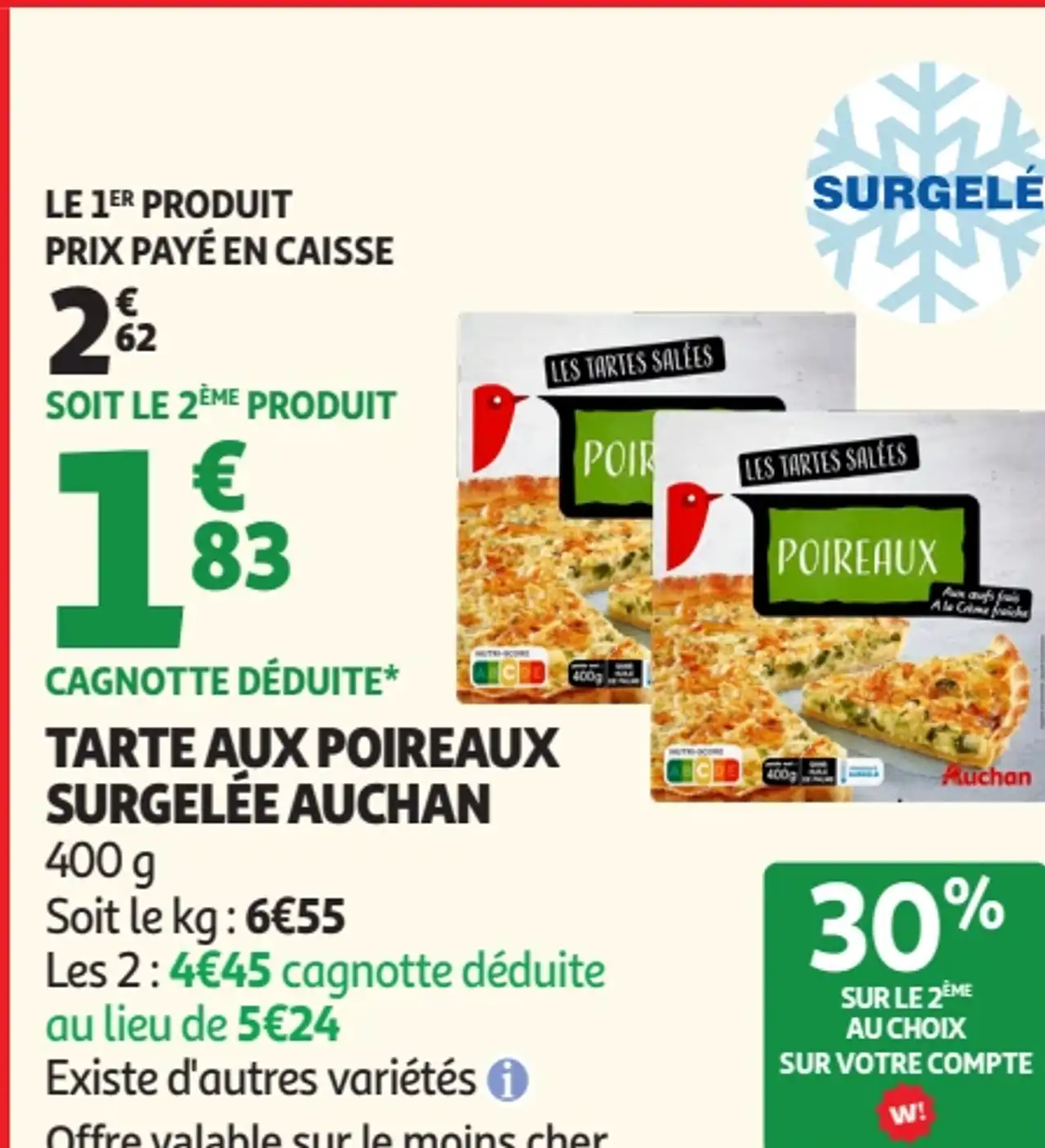TARTE AUX POIREAUX SURGELÉE AUCHAN