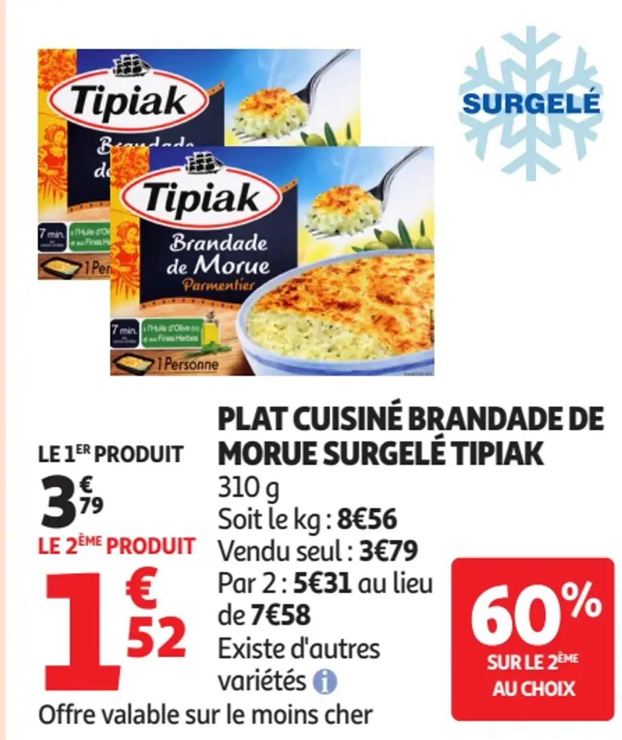 Plat Cuisiné Brandade de Morue Surgelé Tipiak