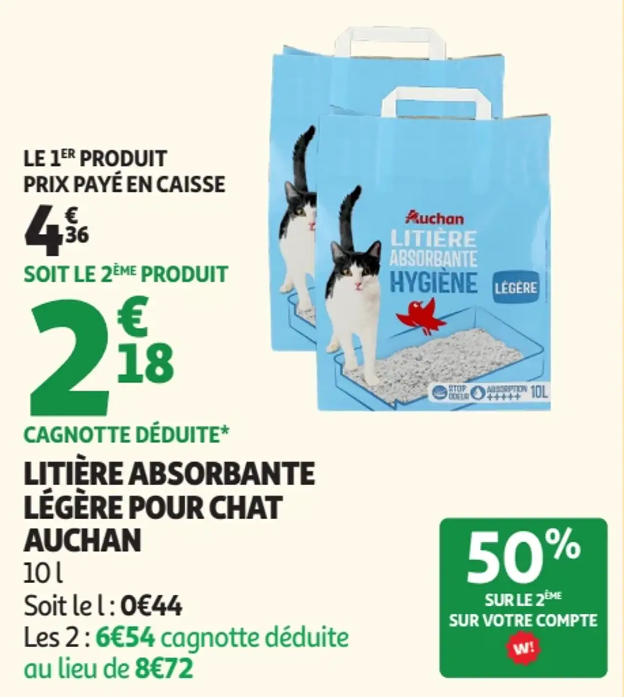 LITIÈRE ABSORBANTE LÉGÈRE POUR CHAT AUCHAN