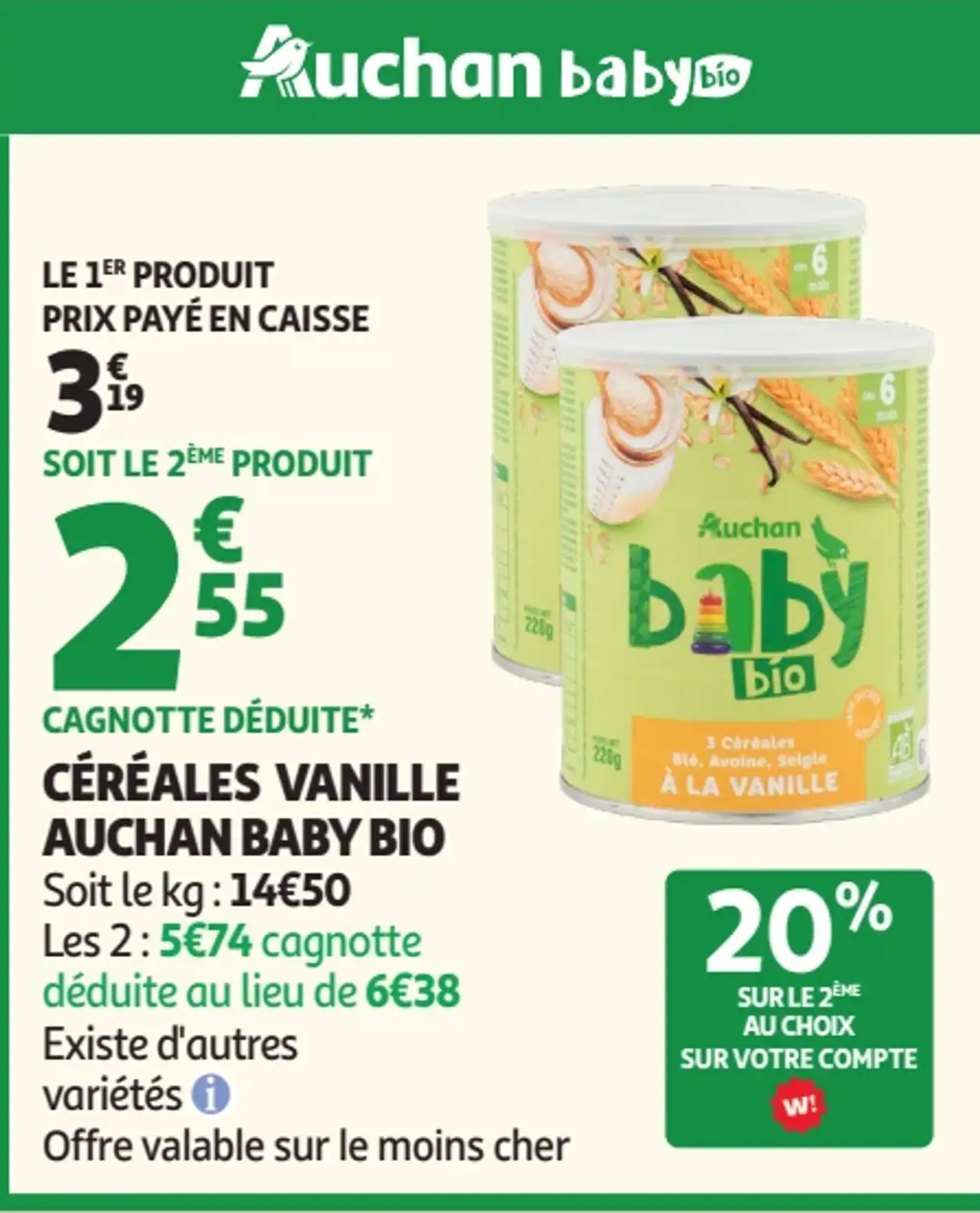 Auchan Baby Bio Céréales Vanille
