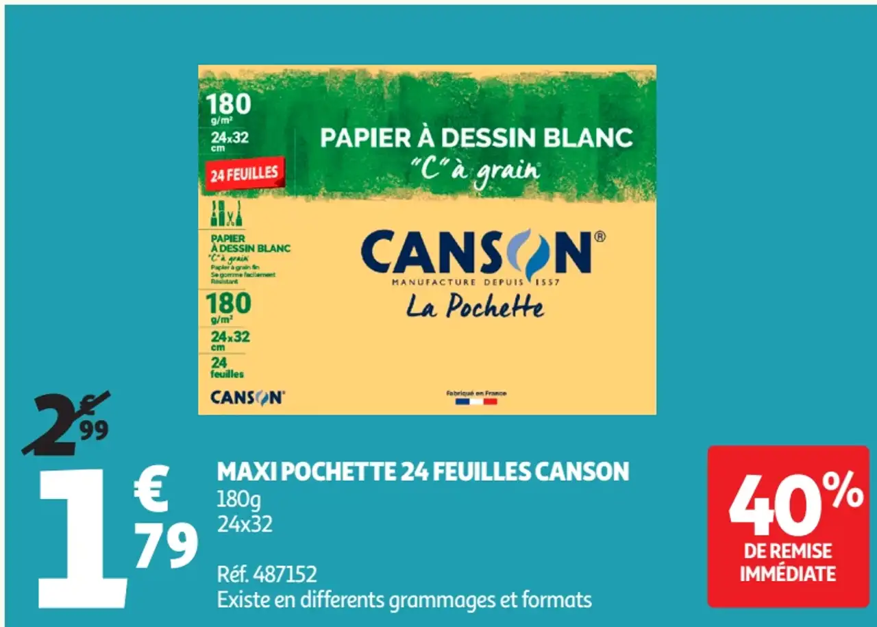 MAXI POCHETTE 24 FEUILLES CANSON 180g 24x32