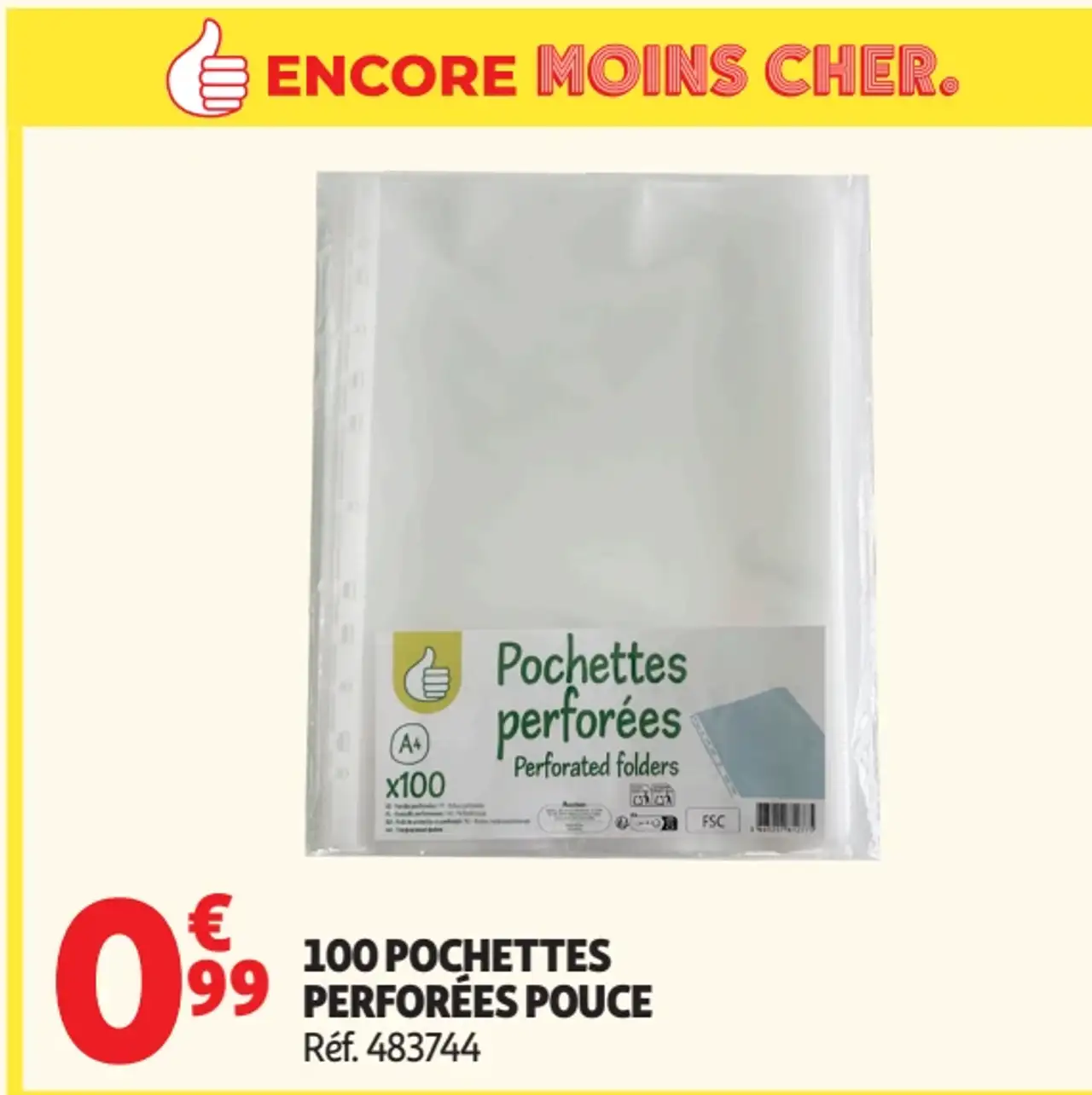 100 POCHETTES PERFORÉES POUCE