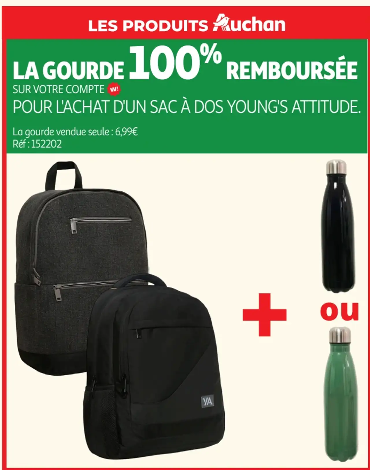 La gourde 100% remboursée pour l'achat d'un sac à dos Young's Attitude