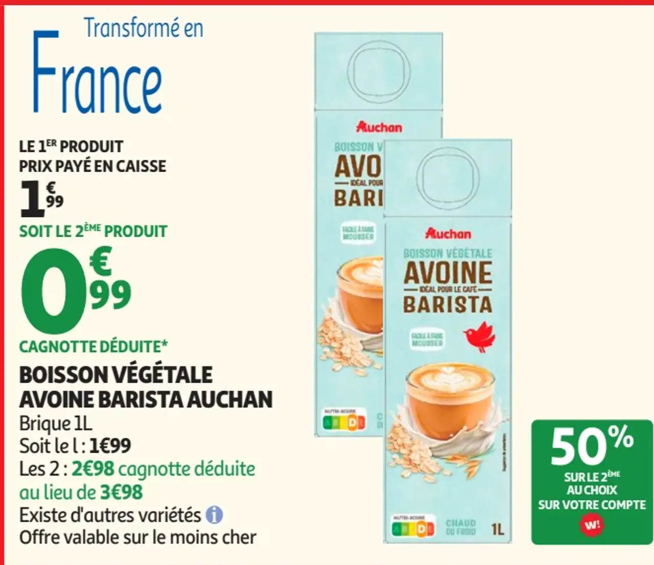 BOISSON VÉGÉTALE AVOINE BARISTA AUCHAN
