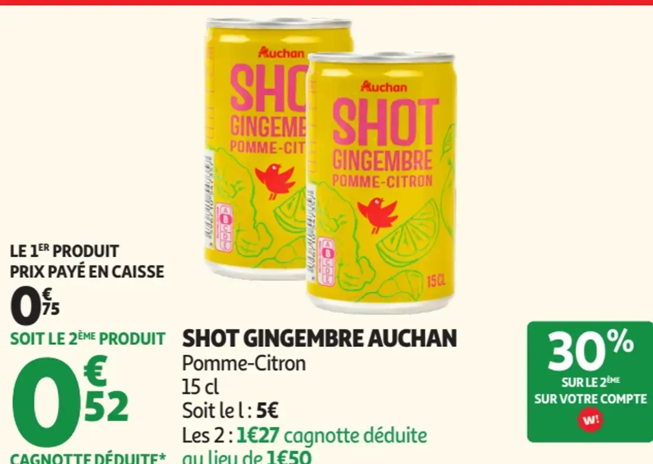 Shot Gingembre Auchan Pomme-Citron
