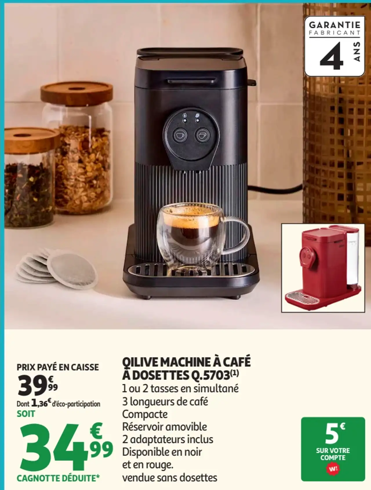 QILIVE MACHINE À CAFÉ À DOSETTES Q.5703